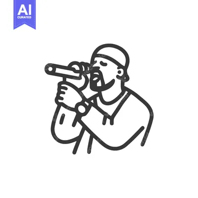Minimalist Line Art Icon of Male Rapper or Singer Performing with Micr