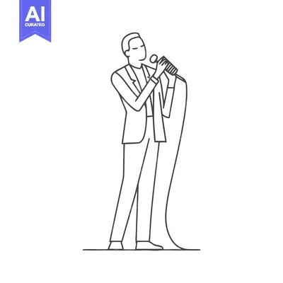 Aset desain premium: Elegant Line Art of Male Vocalist Immersed in Song, Holding Microphone