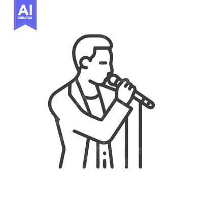 Minimalist Line Art Icon of Male Performer Singing into Microphone on