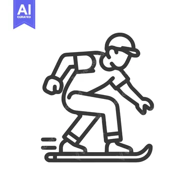 Aset premium populer: Stylized Line Art Icon: Dynamic Snowboarder Gliding Downhill, Capturin