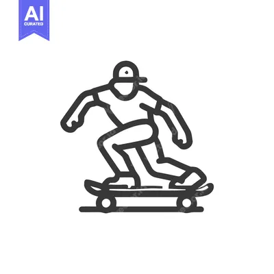 Premium design asset: Dynamic Skateboarder Line Art Icon, Youthful Action Sport Graphic