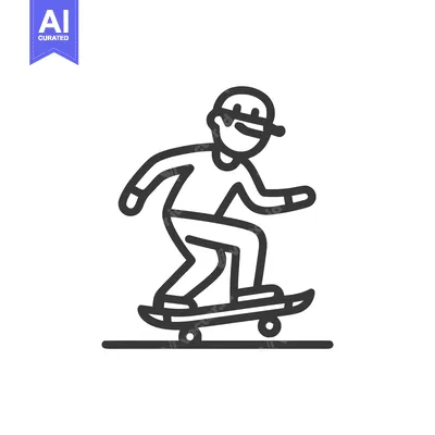 Popular premium asset: Stylized Skateboarder Line Art Icon: Dynamic Youthful Figure on Skateb
