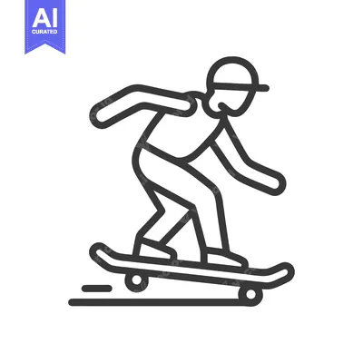 Aset premium populer: Dynamic Skateboarder Line Icon with Motion, Minimalist Design on White