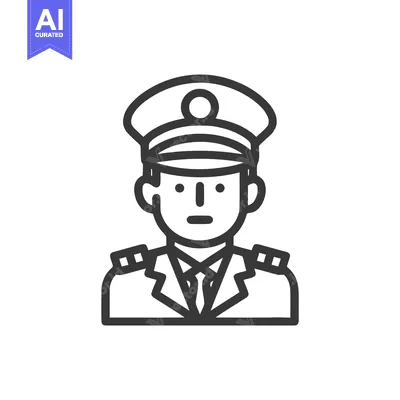 Professional Pilot or Captain Line Art Icon with Uniform Cap and Epaul
