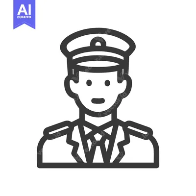 Popular premium asset: Minimalist Line Art Icon of Male Pilot or Captain in Uniform with Peak