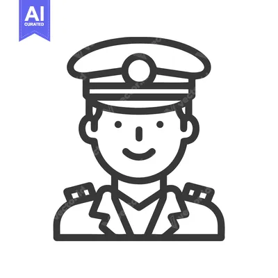 Clean Vector Line Art Icon of a Friendly Male Officer or Pilot in Unif