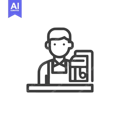 Popular premium asset: Modern Line Icon of a Retail Cashier with Cash Register and Counter, S