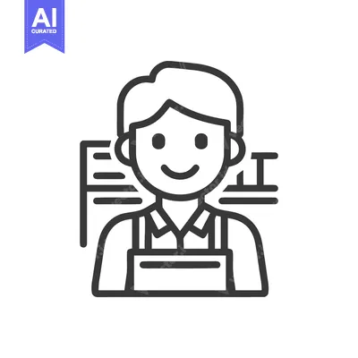 Aset desain premium: Friendly Smiling Worker in Apron, Clean Outline Icon for Service and R