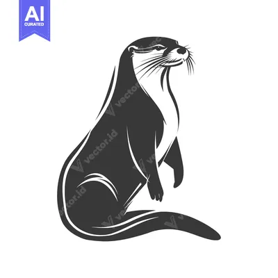 A Black and White Illustration of an Otter Sitting Up