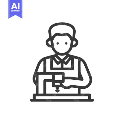 Popular premium asset: Minimalist Line Icon of Worker Operating Industrial Machine, Manufactu