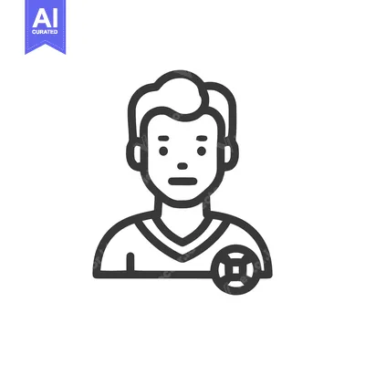 Premium design asset: Minimalist Line Art Icon of Person as Soccer Player Avatar with Ball