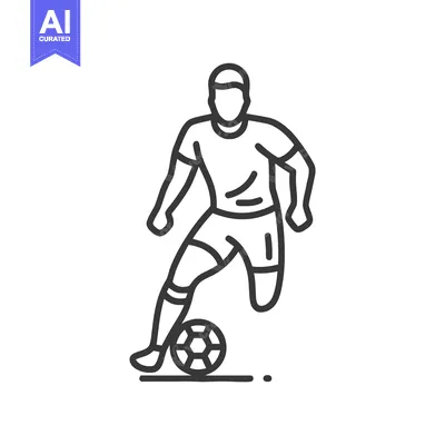 Dynamic Soccer Player Dribbling Ball Line Icon. Minimalist Football At