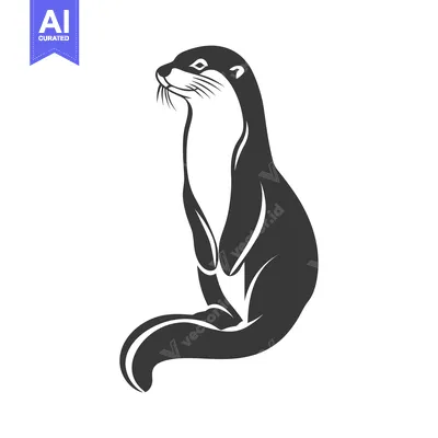Aset desain premium: A Black and White Illustration of an Otter Standing on Its Hind Legs