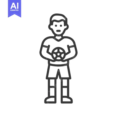 Popular premium asset: Monochrome Line Art Icon of a Standing Soccer Player Holding a Footbal