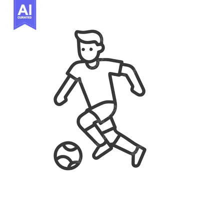 Aset premium populer: Dynamic Minimalist Line Icon of Soccer Player Dribbling Ball on White