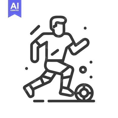 Aset desain premium: Dynamic Line Icon of Soccer Player Dribbling Ball, Minimalist Sports G