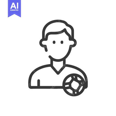 Clean Vector Outline Icon: Male Soccer Player Profile with Football