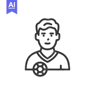Aset desain premium: Minimalist Outline Icon of Male Soccer Player Avatar, Black and White
