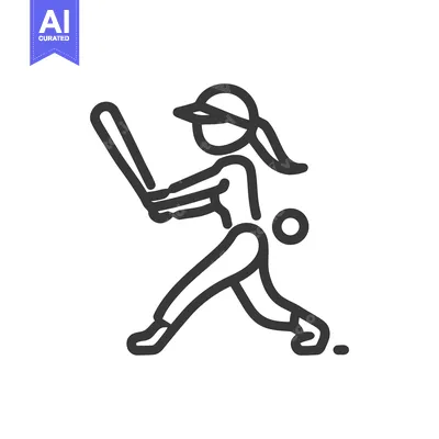 Aset premium populer: Minimalist Line Art Icon of Female Softball Player Batting with Ball