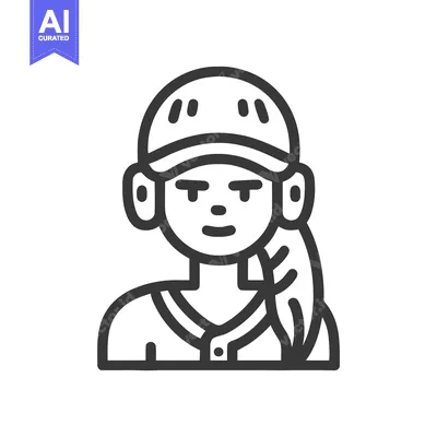 Popular premium asset: Stylized Line Art Icon of Baseball Player Wearing Cap and Ponytail
