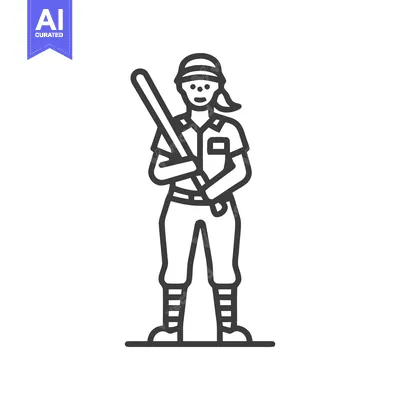 Modern Minimalist Line Art Icon of a Female Baseball Player in Uniform