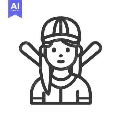 Modern Flat Design Icon of Female Baseball Player with Crossed Bats