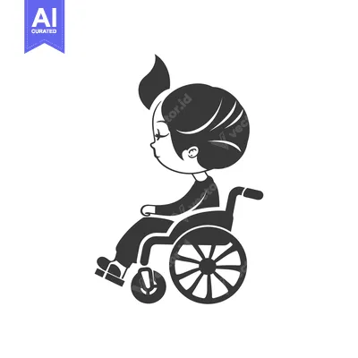 A black and white illustration of a person in a wheelchair
