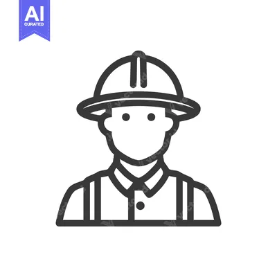 Aset premium populer: Minimalist Line Icon of Industrial Worker in Hard Hat, Professional Sa