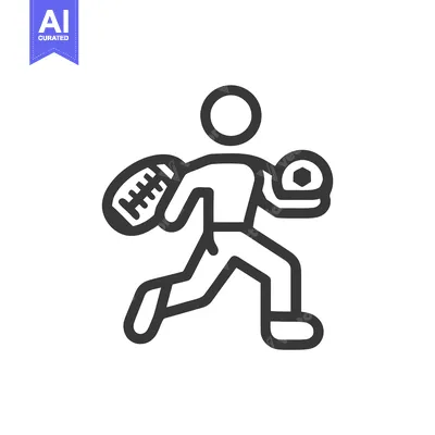 Aset desain premium: Minimalist Line Icon: Athlete with American Football and Soccer Ball,