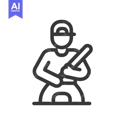 Premium design asset: Simple Line Icon of Baseball Player Holding Bat, Ready for Game, Sport