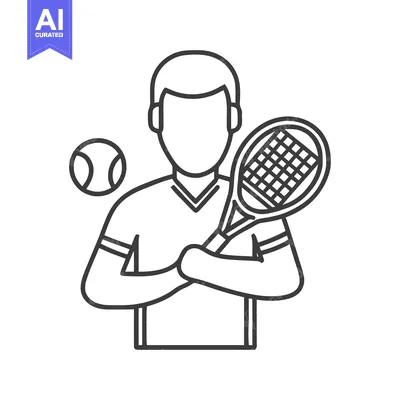 Aset premium populer: Clean Outline Icon of Male Tennis Player Holding Racket with Ball