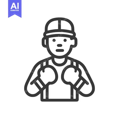 Minimalist Line Art Icon of Boxer with Headguard and Gloves on White B