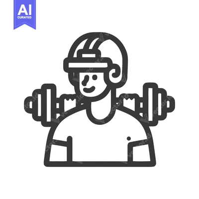 Aset premium populer: Futuristic Fitness Icon: Smiling Person in VR Headset with Barbell, Re