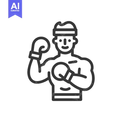 Aset premium populer: Minimalist Line Art Icon of Muscular Male Boxer with Boxing Gloves and