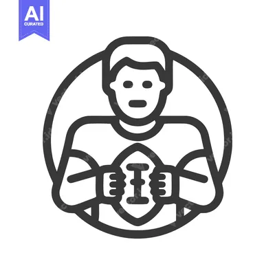 Minimalist Line Art Icon of American Football Player Holding Ball in C