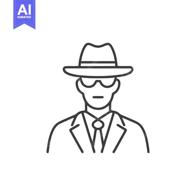 Minimalist Line Art Icon of Mysterious Man in Fedora, Sunglasses, and