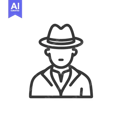 Minimalist Line Art Icon of a Man in a Fedora Hat, Evoking Mystery and