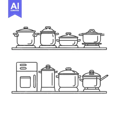 Monochrome Line Art Kitchenware Collection: Pots, Pans, and Appliances