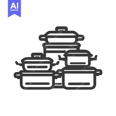 Aset premium populer: Minimalist Line Art Icon of Three Cooking Pots and Pans Set for Kitche