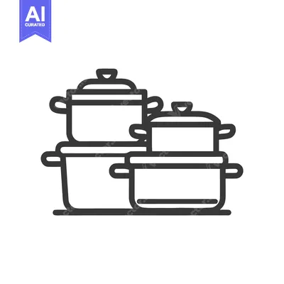 Aset premium populer: Stylized Black Outline Icon of Various Sized Kitchen Pots and Saucepan