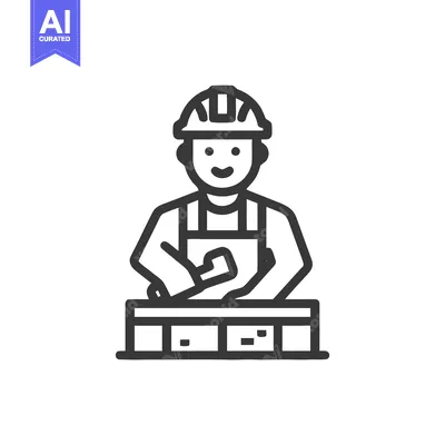 Aset premium populer: Smiling Construction Worker Icon Laying Bricks with Trowel in Simple L