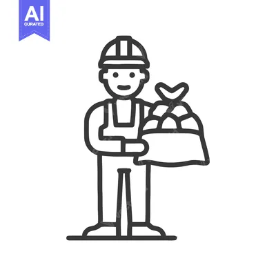 Smiling Worker in Hard Hat Holding Bag of Waste or Recyclables Line Ar