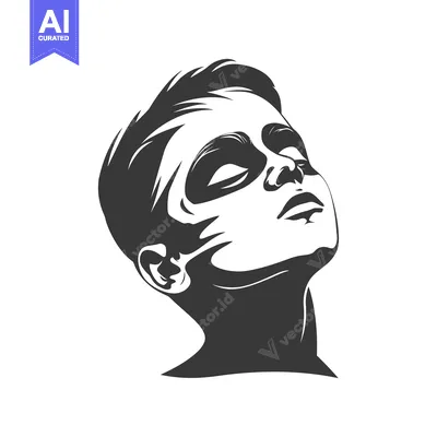 A Black and White Illustration of a Person's Face Looking Upward