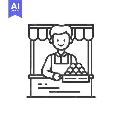 Smiling Market Vendor Icon Selling Fresh Produce at Stall
