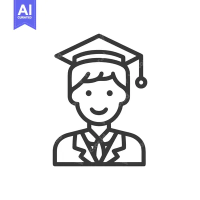 Clean Vector Line Icon of a Smiling Young Man in Graduation Cap and Go