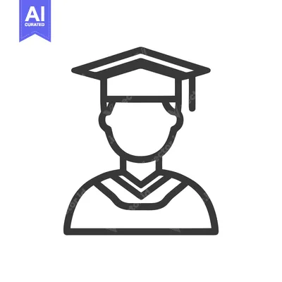 Minimalist Line Art Graduate Icon with Academic Cap and Gown, Educatio