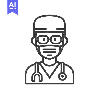 Premium design asset: Outline Doctor Icon with Face Mask, Glasses, and Stethoscope for Healt