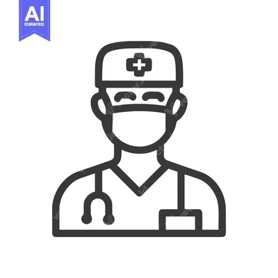 Aset desain premium: Professional Healthcare Worker Icon: Outline Doctor or Nurse with Mask