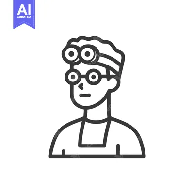 Stylized Line Art Icon of a Focused Scientist or Engineer with Headlam
