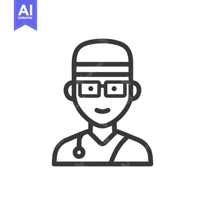 Smiling Doctor Avatar Icon with Stethoscope and Cap, Clean Line Art De